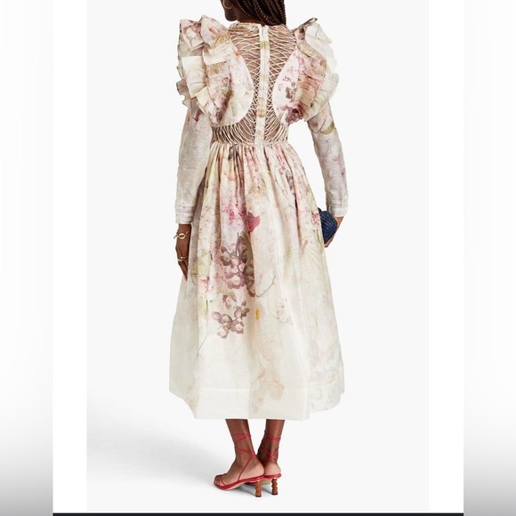 NWT Zimmermann Dancer Laced Midi Ruffled Floral Print Linen And Silk Size 0 - Picture 12 of 13